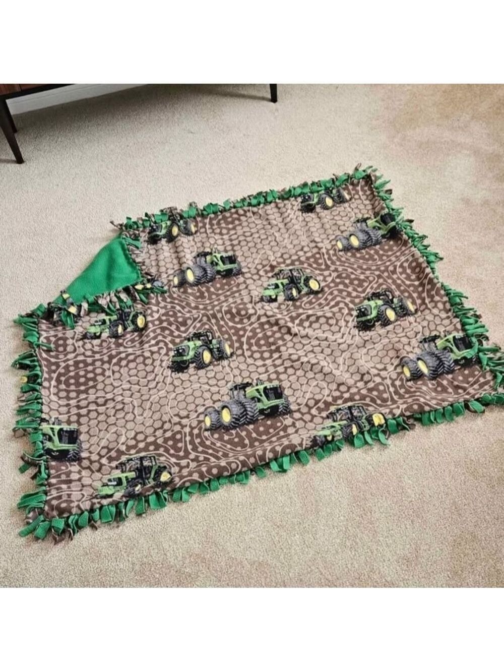 Handmade Tractor Fleece Tie Blanket | Farm Theme | 50” x 46” Cozy Throw